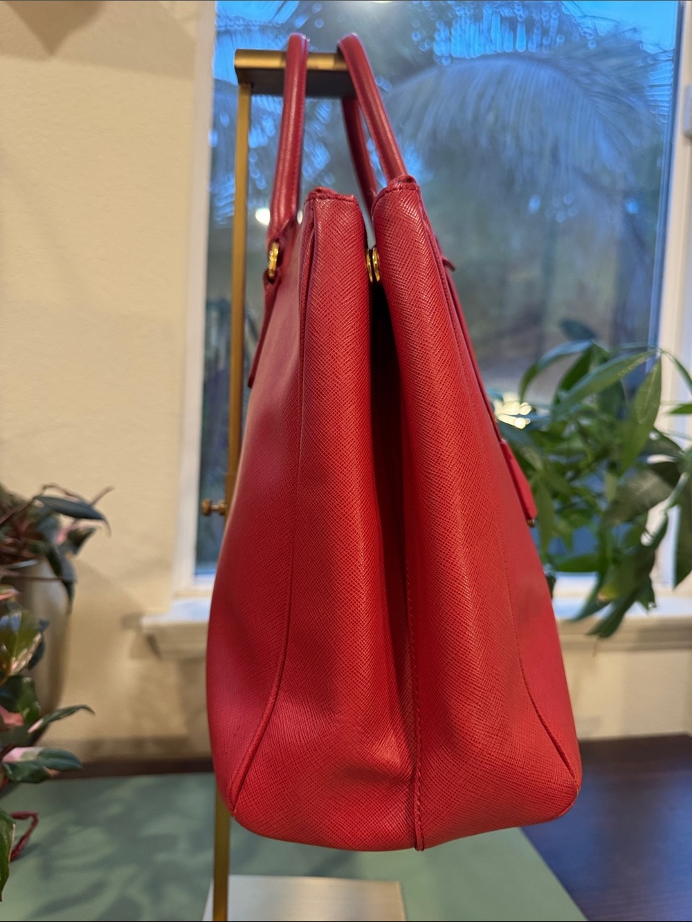 Prada Cherry Red Saffiano Tote with Gold Accents - Picture 3 of 14